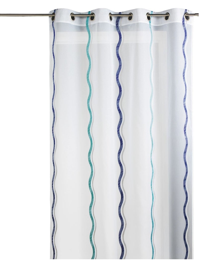 Cortina de jacquard con rayas verticales onduladas Azul - Kiabi