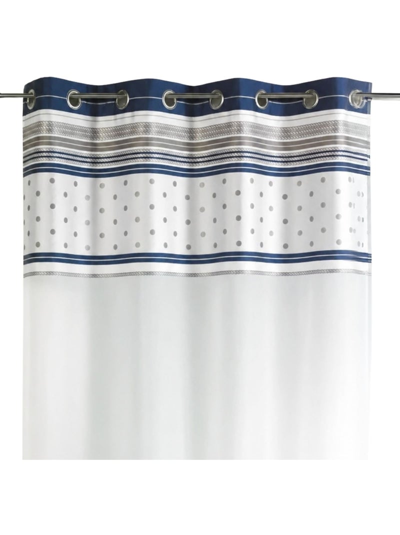 Cortina de jacquard con ribete de rayas horizontales Azul marino - Kiabi