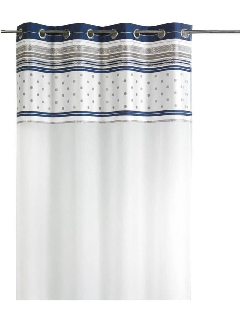 Cortina de jacquard con ribete de rayas horizontales Azul marino - Kiabi
