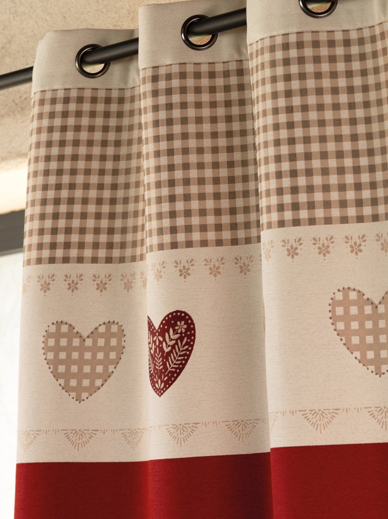 Cortina de jacquard de ojales con parte superior de guinga y motivos de corazones Rojo - Kiabi