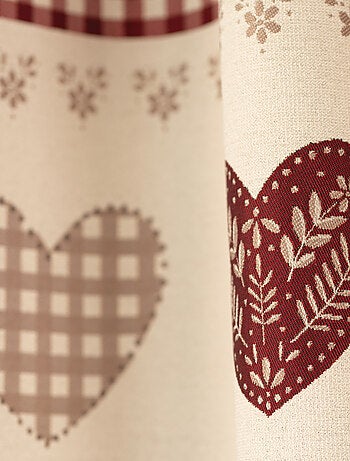 Cortina de jacquard de ojales con parte superior de guinga y motivos de corazones