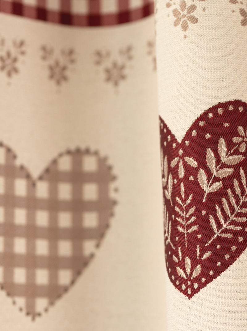 Cortina de jacquard de ojales con parte superior de guinga y motivos de corazones Taupe - Kiabi