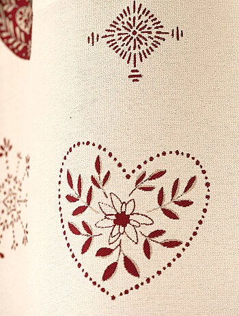 Cortina de jacquard para decoración con motivos de chalets y corazones