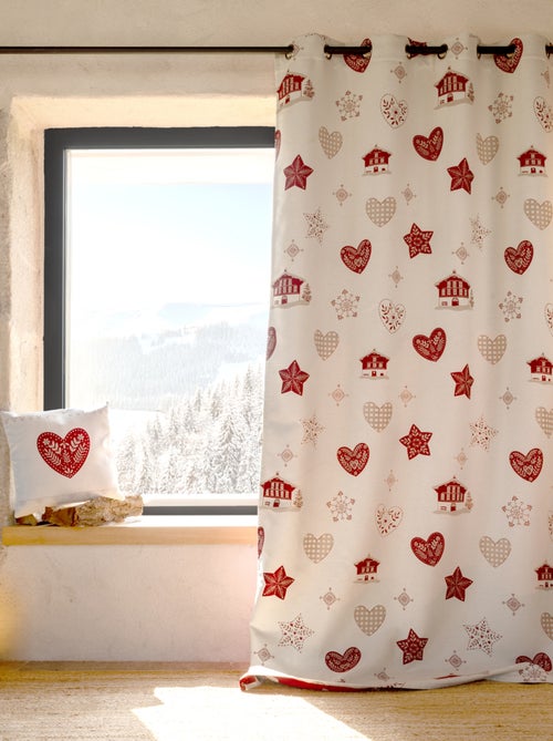 Cortina de jacquard para decoración con motivos de chalets y corazones - Kiabi
