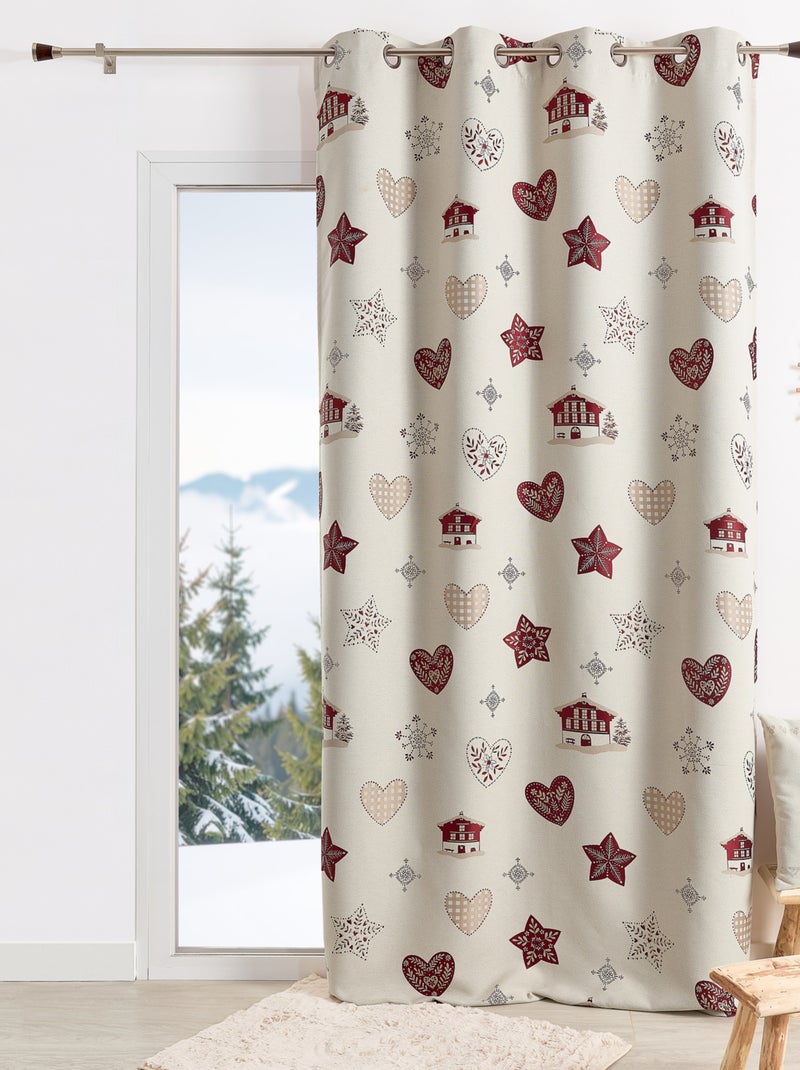 Cortina de jacquard para decoración con motivos de chalets y corazones Rojo - Kiabi