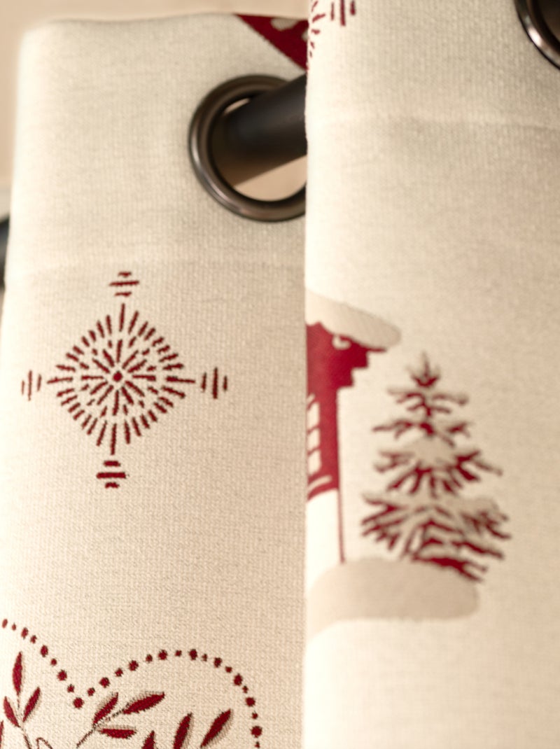 Cortina de jacquard para decoración con motivos de chalets y corazones Rojo - Kiabi