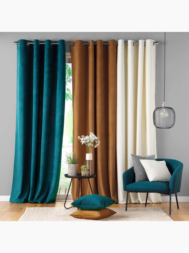 Cortina de ojales de pana lisa de color salvia informal Madera natural - Kiabi