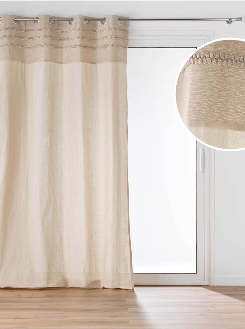 Cortina de ojales de polialgodón con raya bordada Madera natural - Kiabi