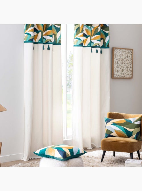 Cortina de ojales de polialgodón con remate de follaje gráfico y borlas - Kiabi