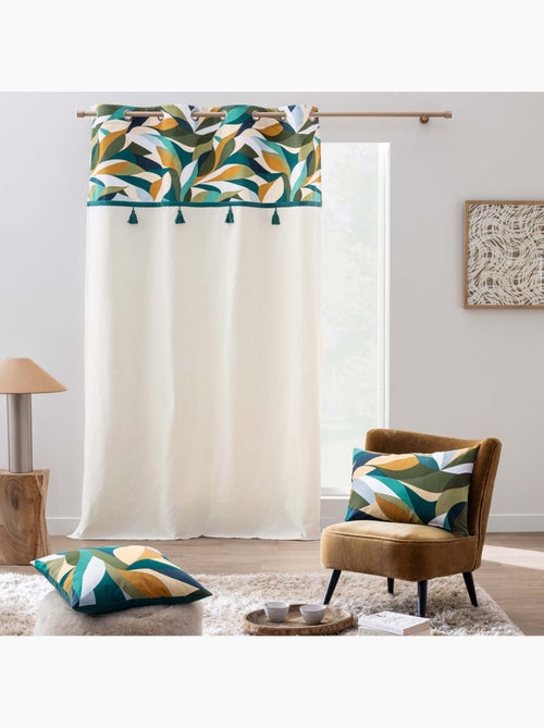 Cortina de ojales de polialgodón con remate de follaje gráfico y borlas - Kiabi