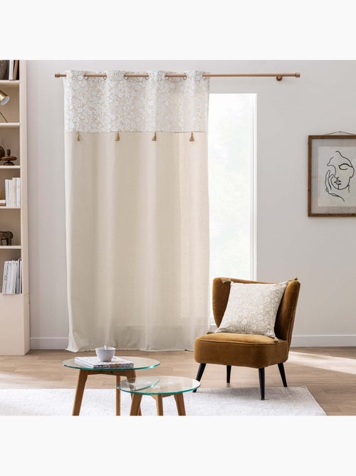 Cortina de ojales de polialgodón con remate floral y borlas - Kiabi