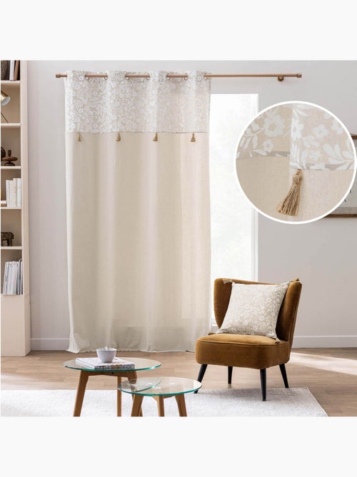 Cortina de ojales de polialgodón con remate floral y borlas - Kiabi