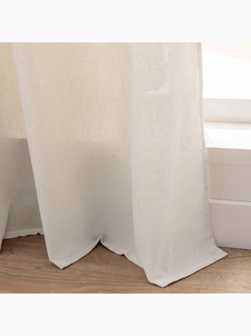Cortina de ojales de polialgodón con remate floral y borlas Madera natural - Kiabi