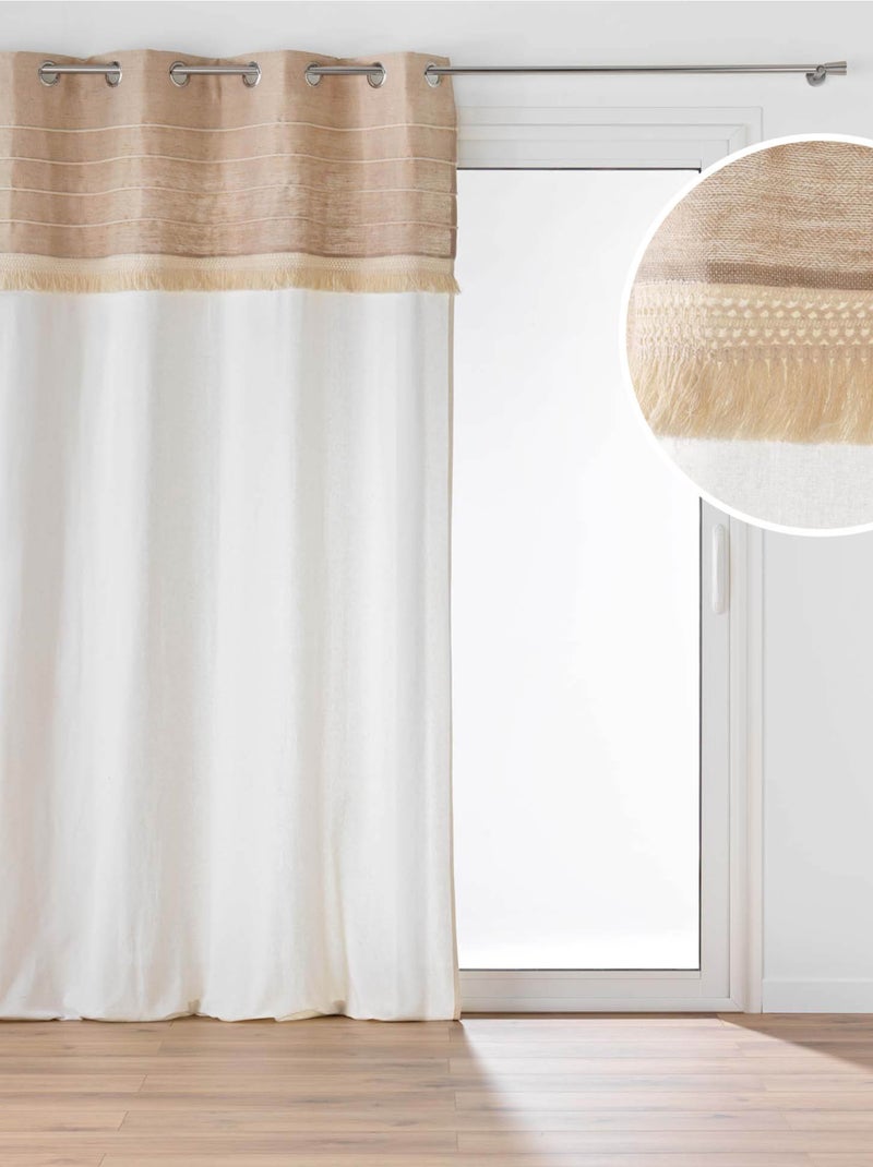 Cortina de ojales de polialgodón y yute con raya estructurada Madera natural - Kiabi