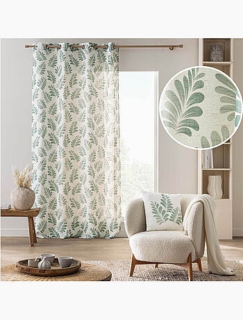 Cortina de ojales de polilina con estampado vegetal y mosquitera