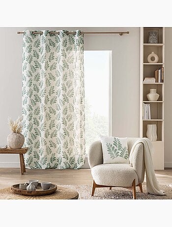 Cortina de ojales de polilina con estampado vegetal y mosquitera