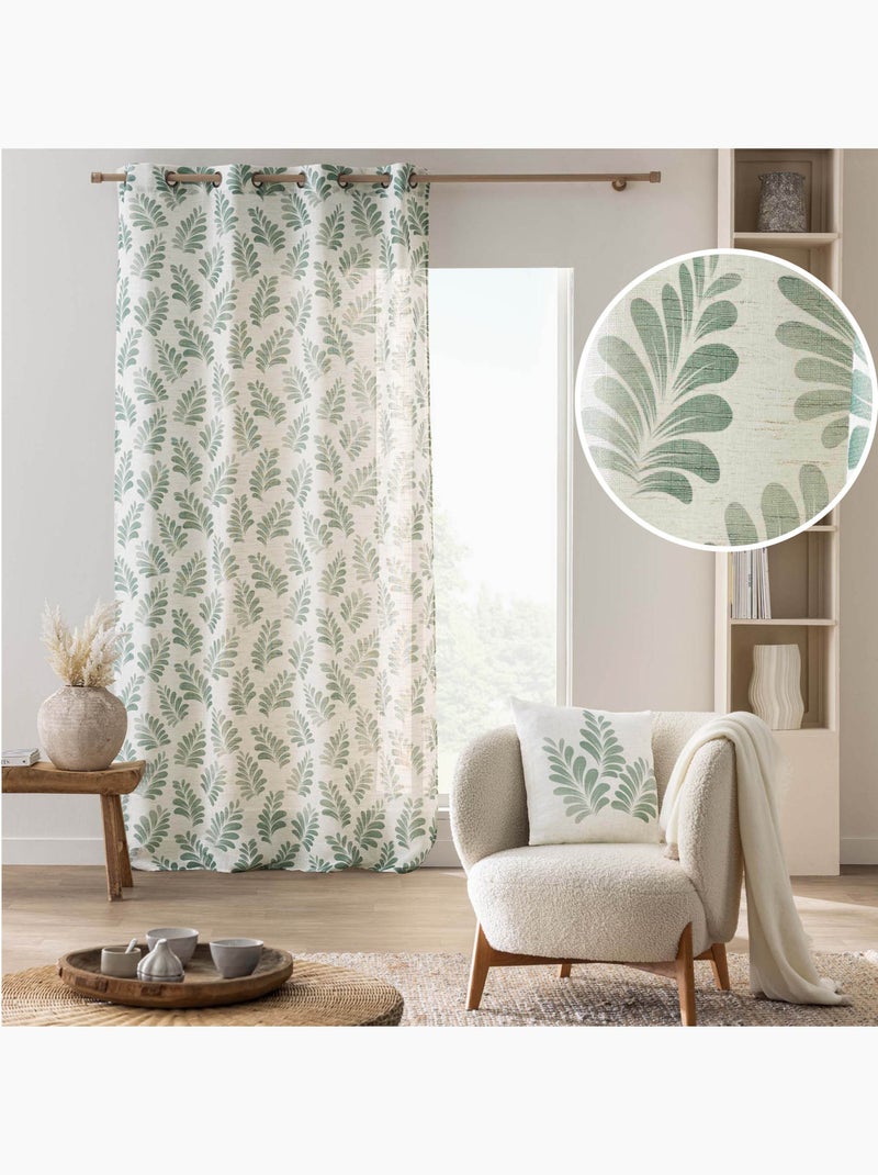 Cortina de ojales de polilina con estampado vegetal y mosquitera Verde - Kiabi