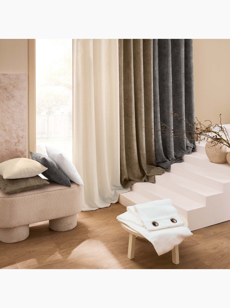 Cortina de ojales de terciopelo chenilla Beige arena - Kiabi