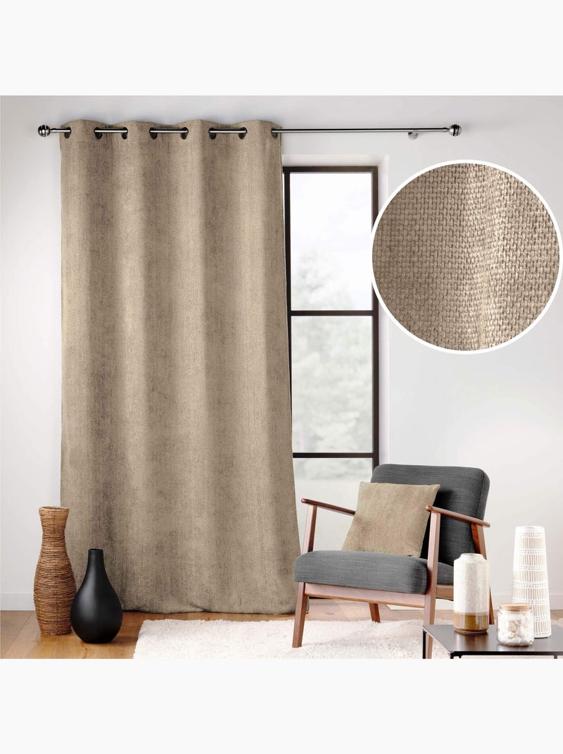 Cortina de ojales de terciopelo chenilla Beige arena - Kiabi