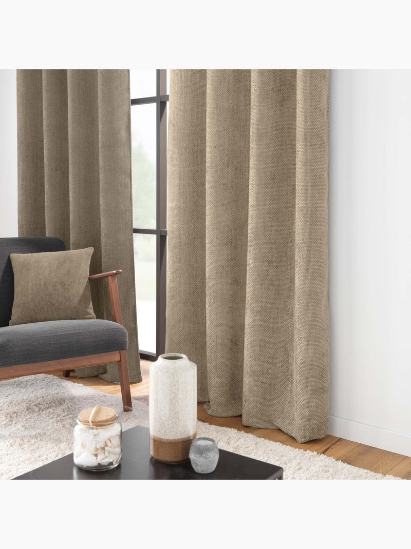 Cortina de ojales de terciopelo chenilla Beige arena - Kiabi