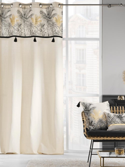 Cortina de ojetes de palma de papaya con borlas y remate metálico - Kiabi