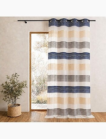 Cortina de organza con finas rayas horizontales de colores