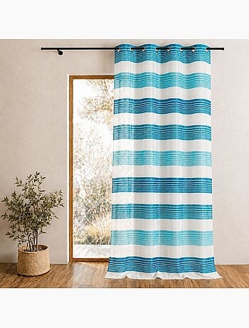 Cortina de organza con finas rayas horizontales de colores