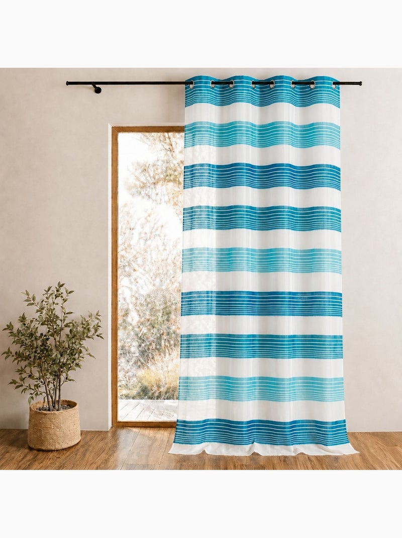 Cortina de organza con finas rayas horizontales de colores Azul petróleo - Kiabi