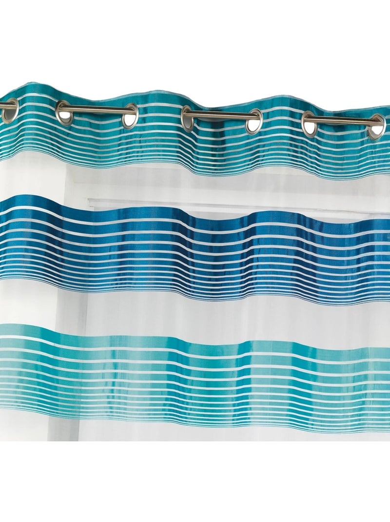 Cortina de organza con finas rayas horizontales de colores Azul petróleo - Kiabi