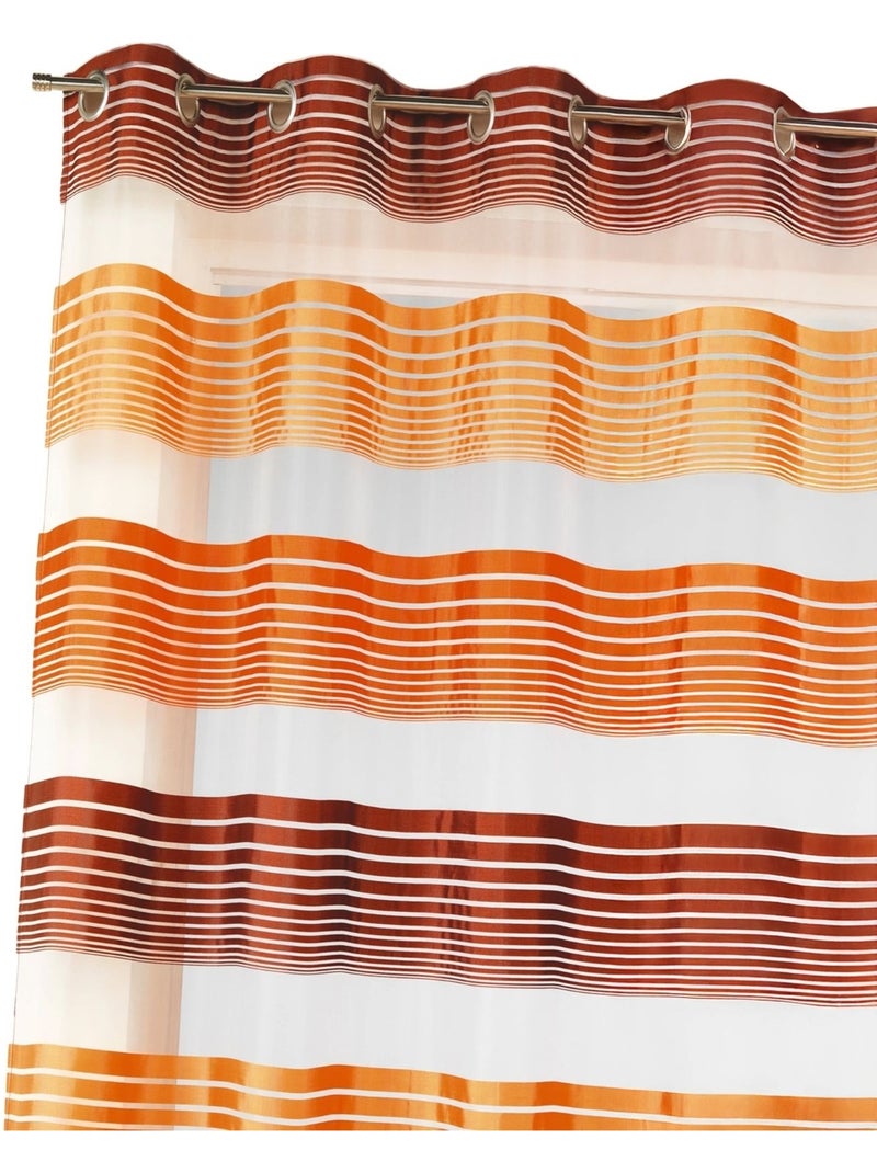 Cortina de organza con finas rayas horizontales de colores Marrón chocolate - Kiabi
