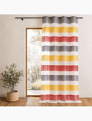 Cortina de organza con finas rayas horizontales de colores