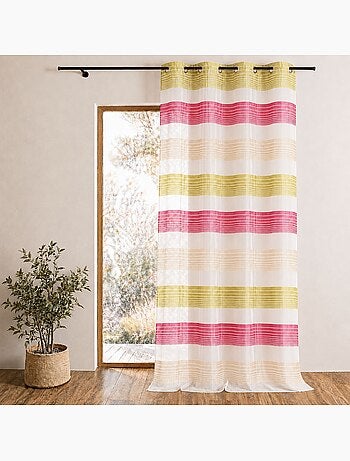 Cortina de organza con finas rayas horizontales de colores