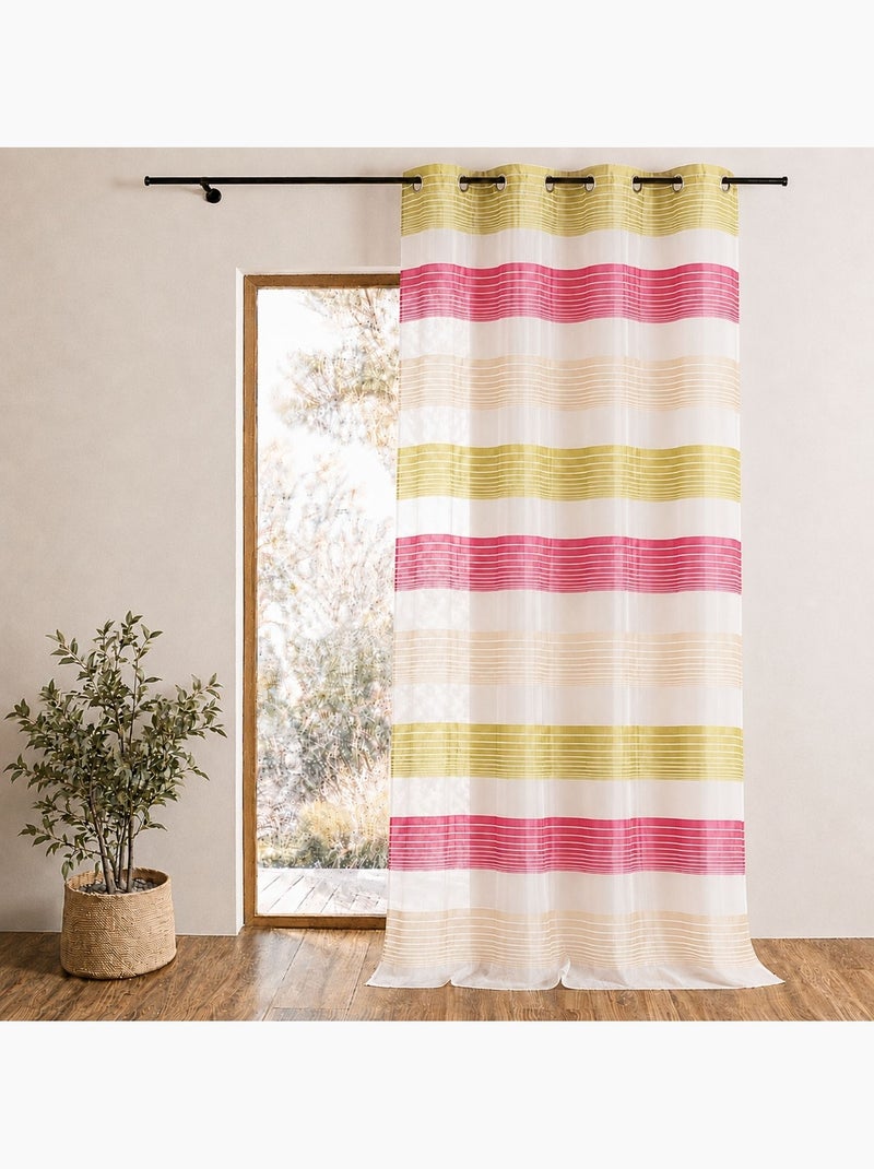 Cortina de organza con finas rayas horizontales de colores Rosa frambuesa - Kiabi