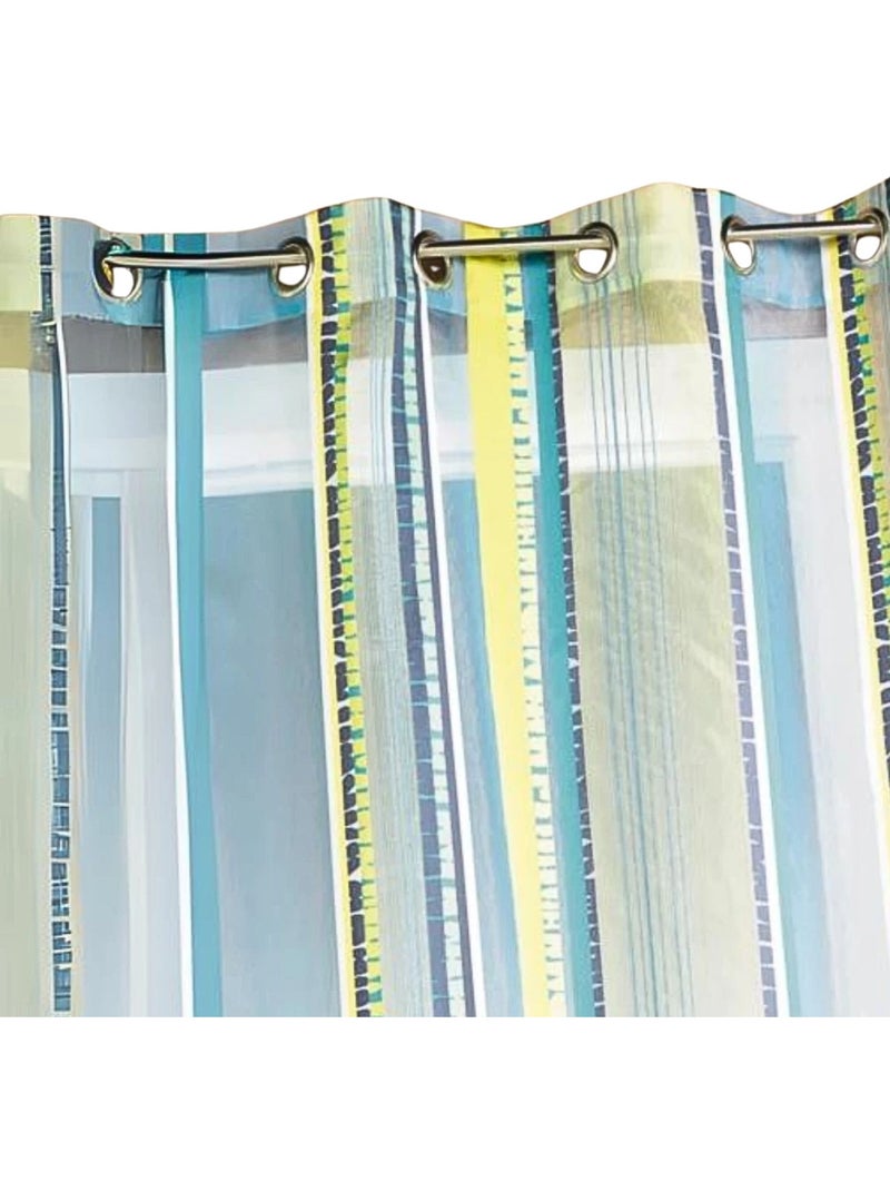 Cortina de organza jacquard con rayas verticales Azul petróleo - Kiabi