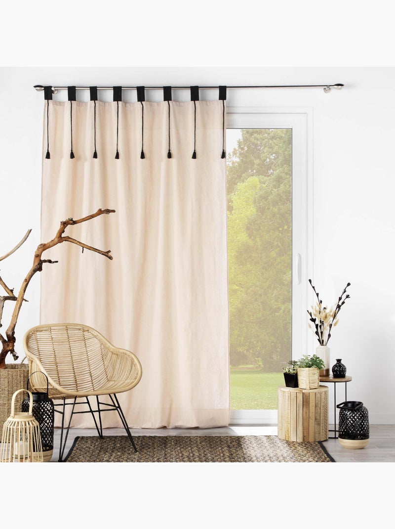 Cortina de polialgodón con lazos y borlas Madera natural - Kiabi