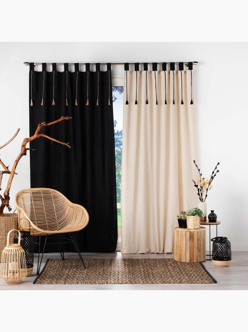 Cortina de polialgodón con lazos y borlas Madera natural - Kiabi