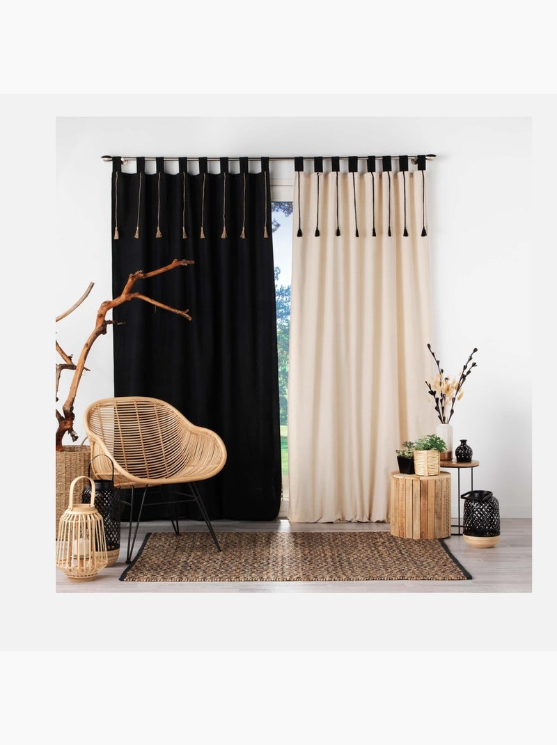 Cortina de polialgodón con lazos y borlas Madera natural - Kiabi