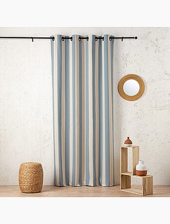 Cortina de satén de rayas verticales con ojales