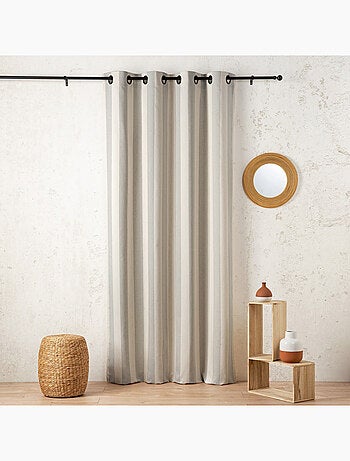 Cortina de satén de rayas verticales con ojales