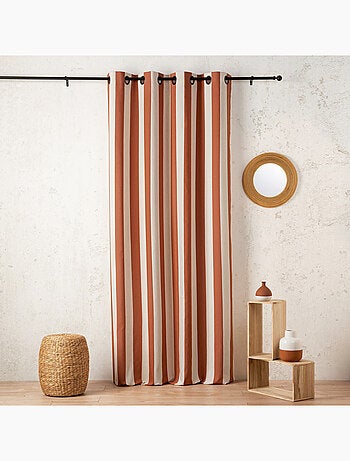 Cortina de satén de rayas verticales con ojales