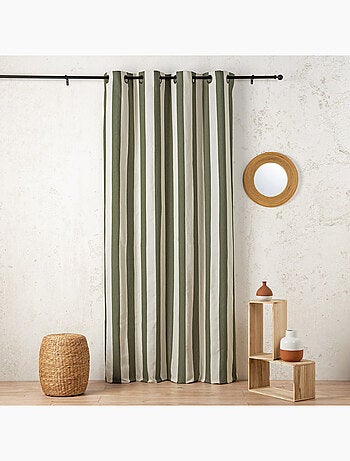 Cortina de satén de rayas verticales con ojales