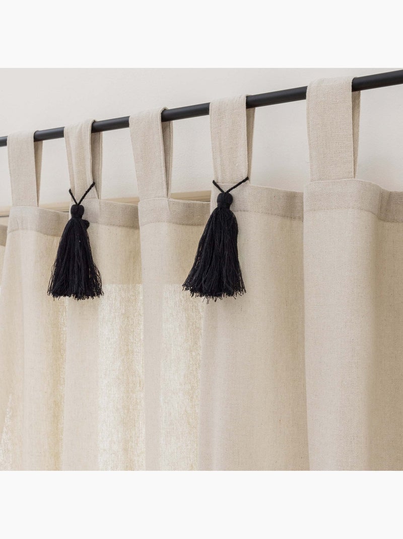 Cortina de screen de polialgodón con lazos y borlas Beige - Kiabi