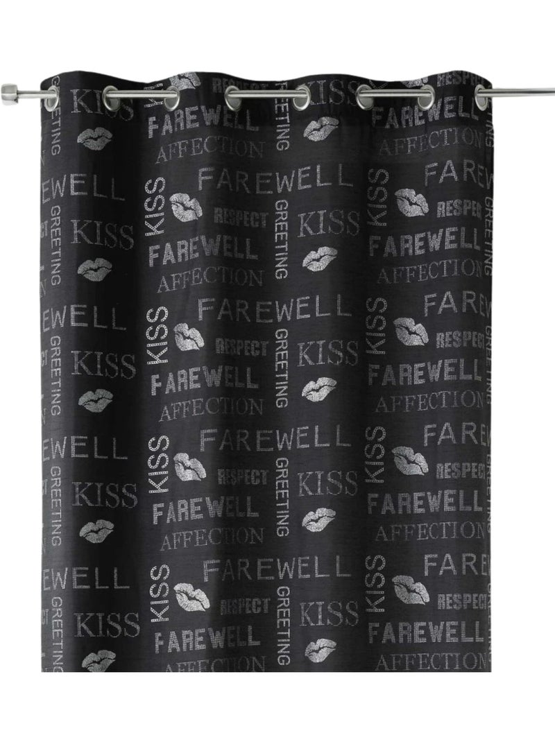 Cortina de shantung con lentejuelas y motivos estampados Negro - Kiabi