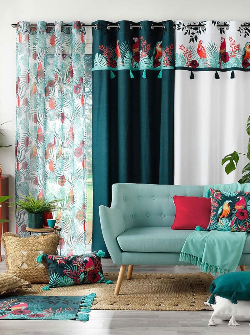 Cortina de tapicería decoración exótica Azul - Kiabi