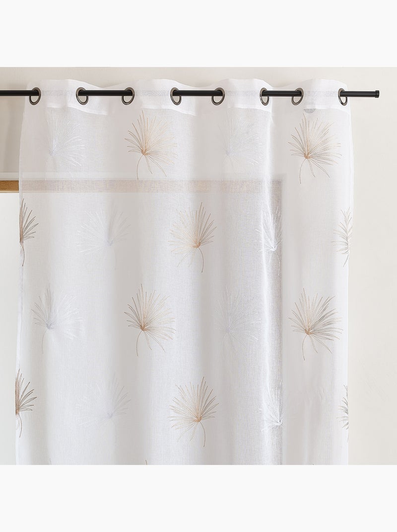 Cortina difusora bordada con motivo de palmera y ojales Beige - Kiabi