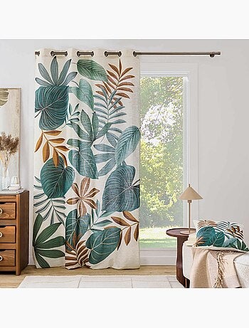 Cortina difusora con ojales, de poli-lin, estampada con motivos tropicales