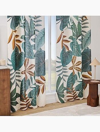 Cortina difusora con ojales, de poli-lin, estampada con motivos tropicales