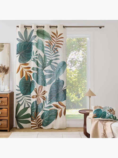 Cortina difusora con ojales, de poli-lin, estampada con motivos tropicales - Kiabi Cortina difusora con ojales, de poli-lin, estampada con motivos tropicales - Kiabi