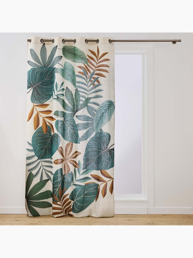 Cortina difusora con ojales, de poli-lin, estampada con motivos tropicales Verde - Kiabi