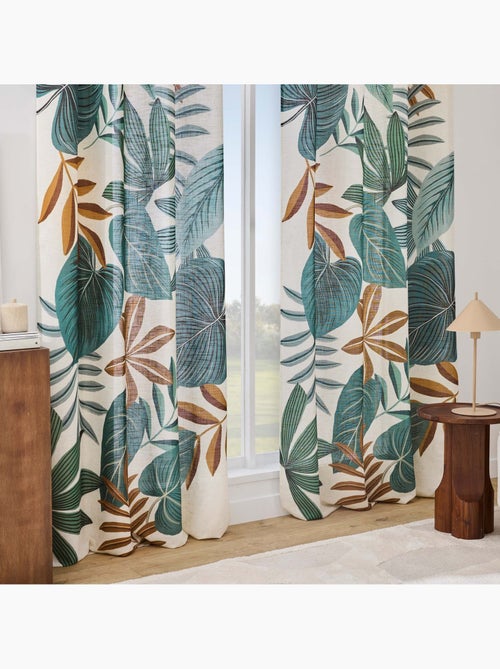 Cortina difusora con ojales, de poli-lin, estampada con motivos tropicales - Kiabi Cortina difusora con ojales, de poli-lin, estampada con motivos tropicales - Kiabi